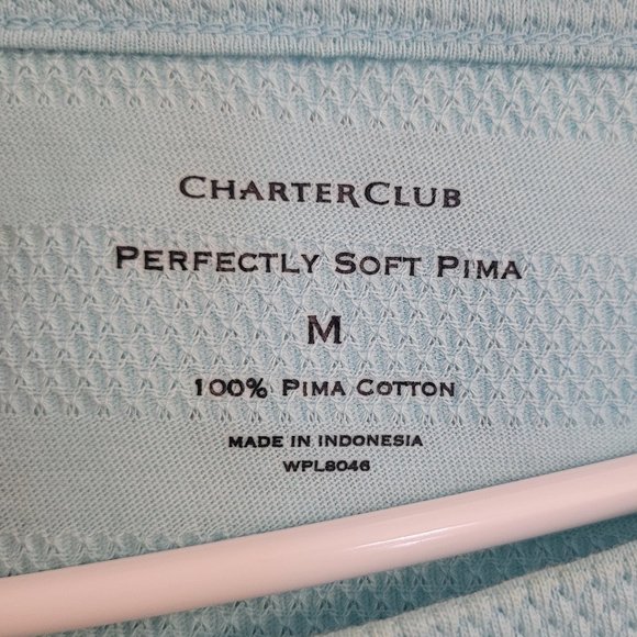 Charter Club Women's Cotton Texture Striped Elbow Sleeve Top Aqua Medium - Picture 7 of 7